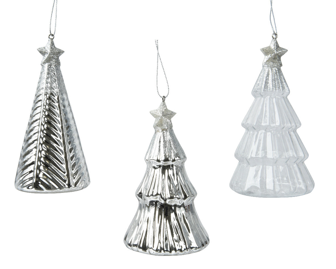 Set 12 Alberelli in Vetro con Stellina Ø 6,7 cm x H 12,6 cm – 5 Varianti Colore