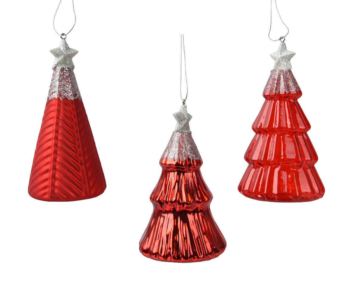 Set 12 Alberelli in Vetro con Stellina Ø 6,7 cm x H 12,6 cm – 5 Varianti Colore
