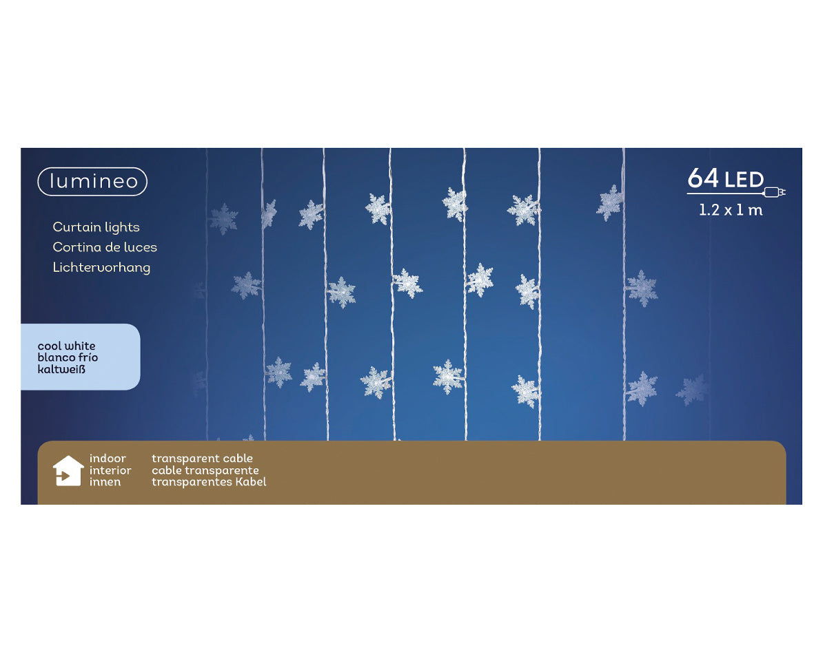Tenda Luminosa con Fiocchi di Neve – 64 LED Bianco Freddo (cod. 481561)