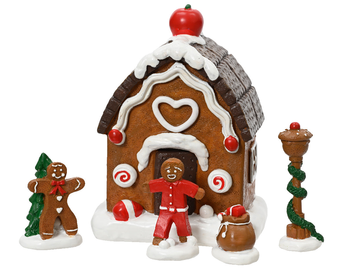 Set Figurine e Accessori in Poliresina per Villaggi Natalizi – Blister 5 pezzi (cod. 488433)