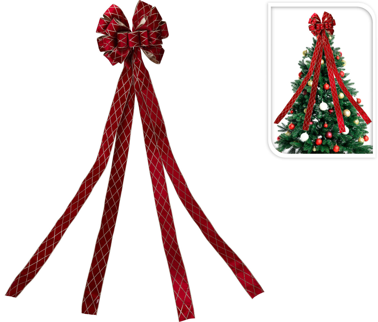 Puntale Fiocco Albero di Natale – Varianti Champagne e Rosso