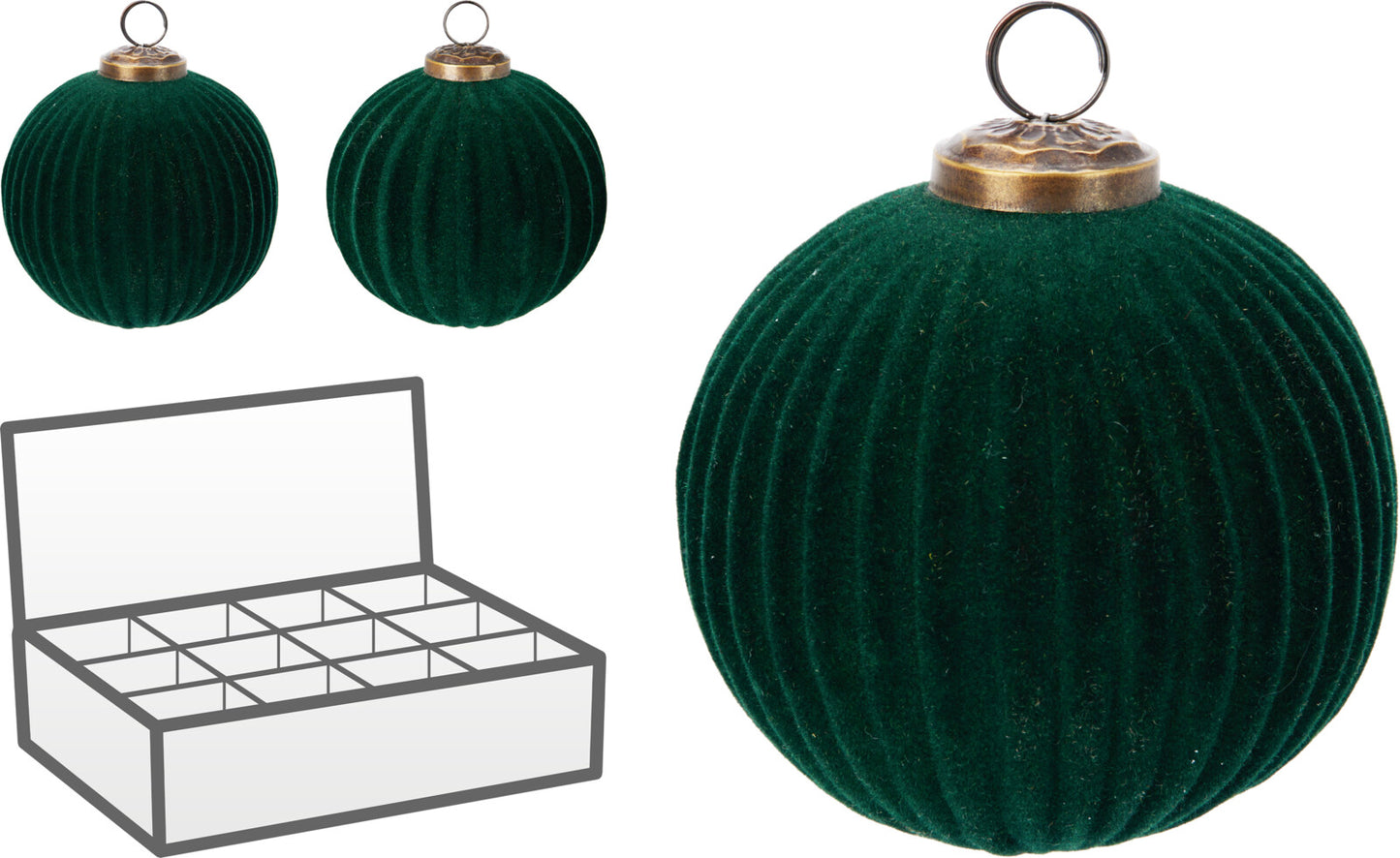 12 Sfere Natalizie in Vetro Floccate Rigate – 10 cm