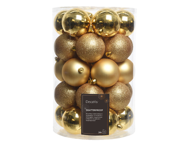 Decoris Palline Infrangibili Oro Chiaro 34 pz – Ø 8 cm