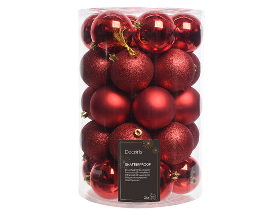 Decoris Palline Infrangibili Christmas Red 34 pz – Ø 8 cm