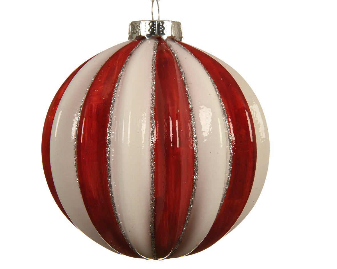 Set da 3 Palline in Vetro Rosso e Bianco Ø 8 cm