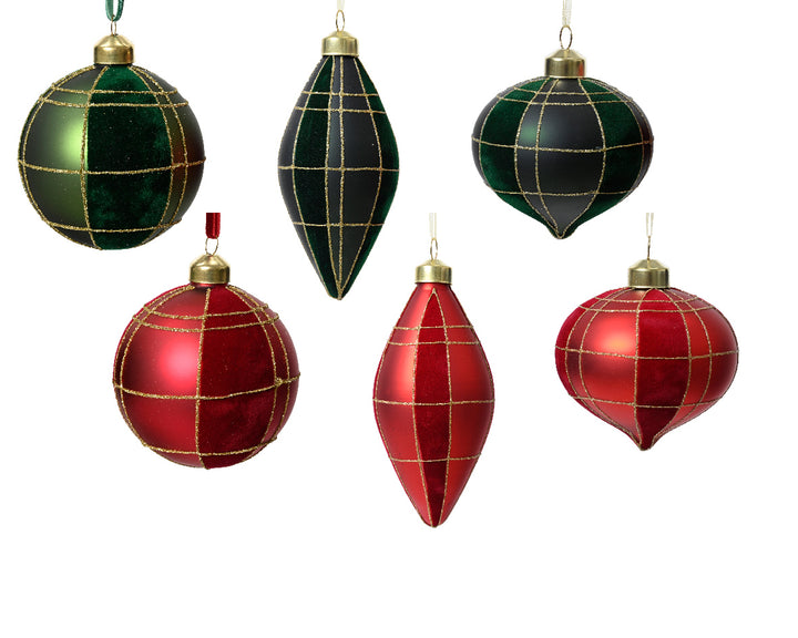 Set 12 Palline in Vetro Ø 8 cm – Verde e Rosso (3 Modelli) (cod. 070116)