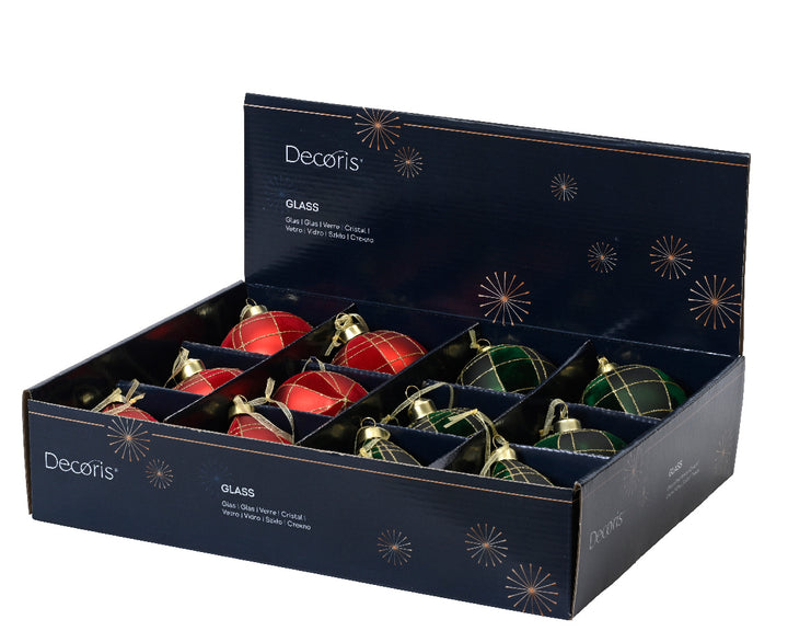 Set 12 Palline in Vetro Ø 8 cm – Verde e Rosso (3 Modelli) (cod. 070116)