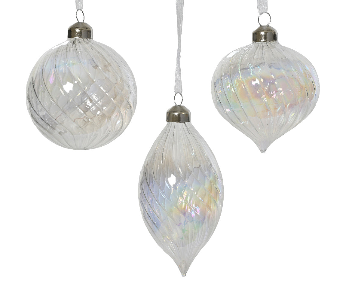 Set 12 Palline in Vetro Iridescente Ø 8 cm – 3 Assortimenti (cod. 070690)