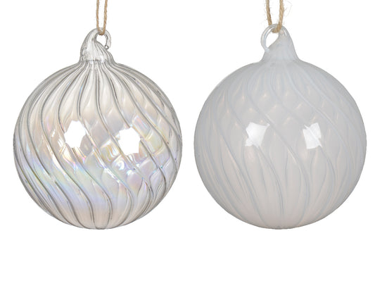 Set 12 Palline in Vetro Ø 10 cm – Iridescente e Bianco (cod. 070918)
