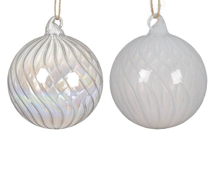 Set 12 Palline in Vetro Ø 10 cm – Iridescente e Bianco (cod. 070918)