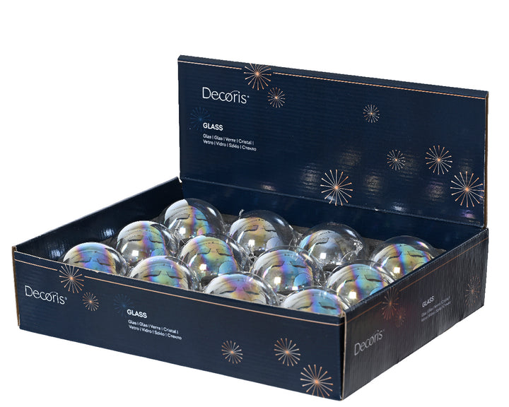 Set 12 Palline in Vetro Ø 8 cm – Iridescente Trasparente (cod. 070971)