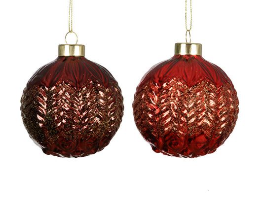 Set 12 Palline in Vetro Ø 8 cm – Rosso Natalizio con Glitter in 2 Tonalità (cod. 071017)