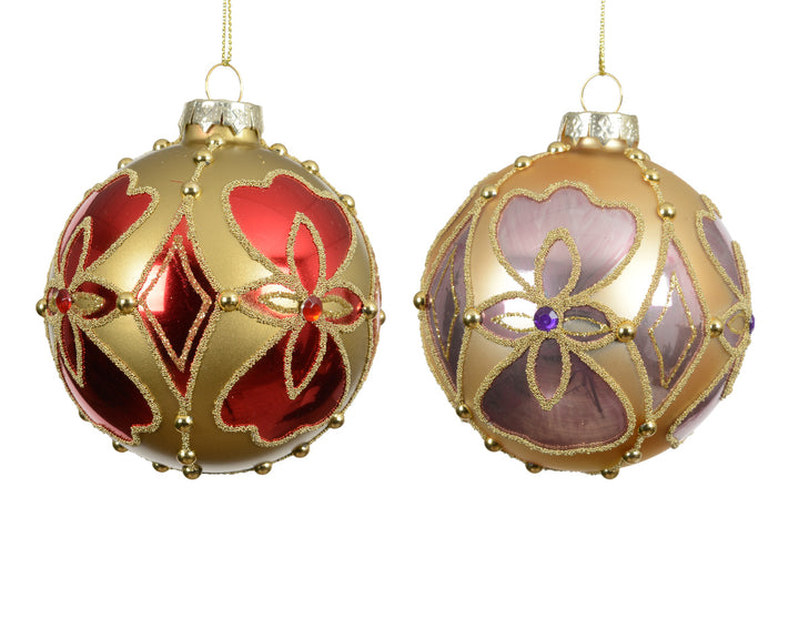 Scatola 3 Palline in Vetro Ø 8 cm – Rosa Antico/ Oro Chiaro (cod. 071020)