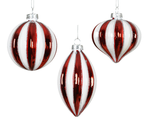 Set 12 Palline in Vetro  – Bianco e Rosso a Strisce (cod. 071374)