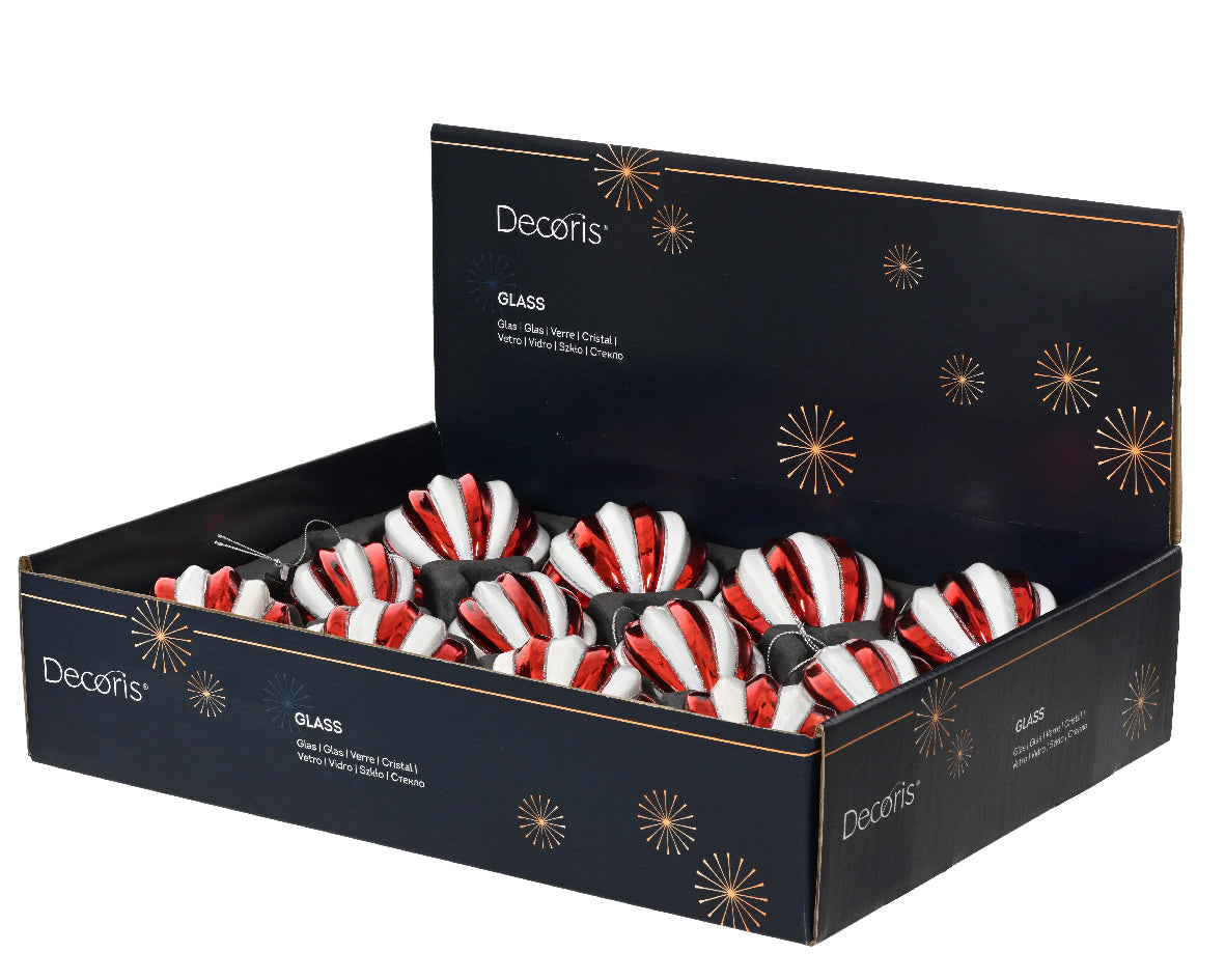 Set 12 Palline in Vetro  – Bianco e Rosso a Strisce (cod. 071374)
