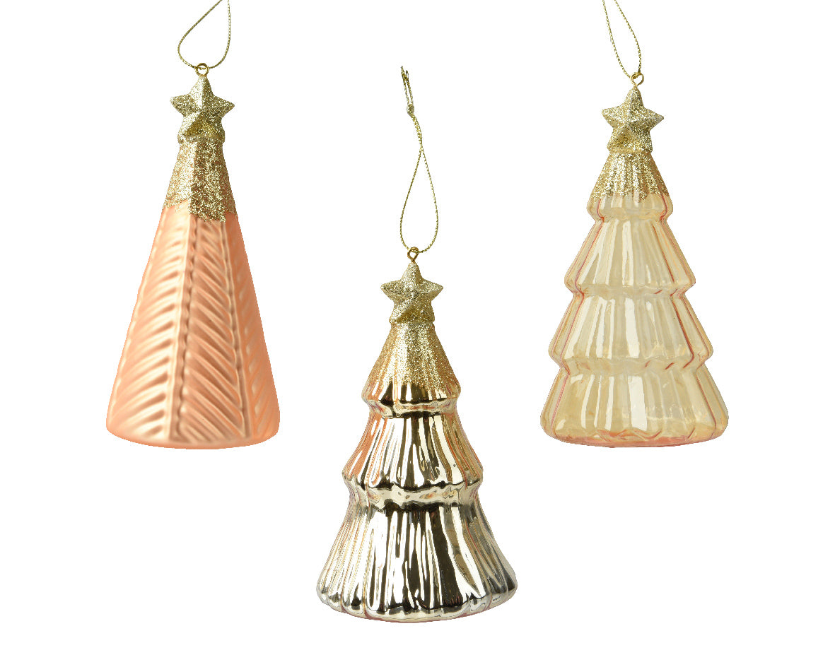 Set 12 Alberelli in Vetro con Stellina Ø 6,7 cm x H 12,6 cm – 5 Varianti Colore