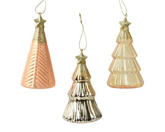 Set 12 Alberelli in Vetro con Stellina Ø 6,7 cm x H 12,6 cm – 5 Varianti Colore