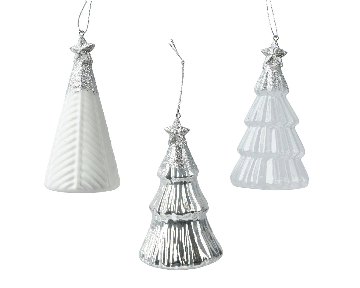 Set 12 Alberelli in Vetro con Stellina Ø 6,7 cm x H 12,6 cm – 5 Varianti Colore