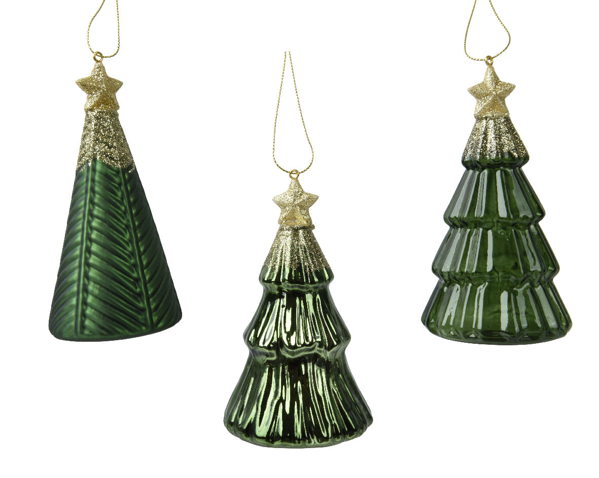 Set 12 Alberelli in Vetro con Stellina Ø 6,7 cm x H 12,6 cm – 5 Varianti Colore