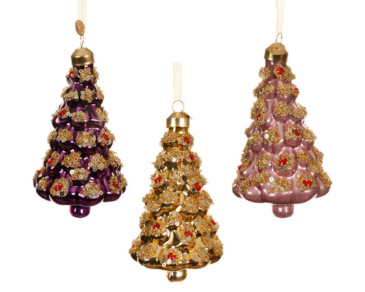 Alberello in Vetro Lucido con Paillettes e Strass Ø 7,5 × H 12 cm – 3 Colori Assortiti (cod. 122223)