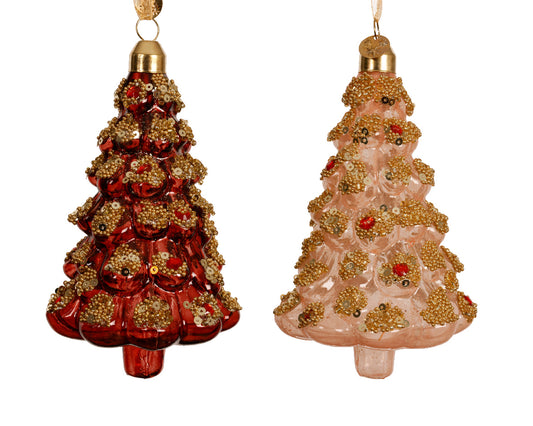 Alberello in Vetro con Perline e Paillettes Ø 7,5 × H 12 cm – 2 Colori Assortiti (cod. 122232)