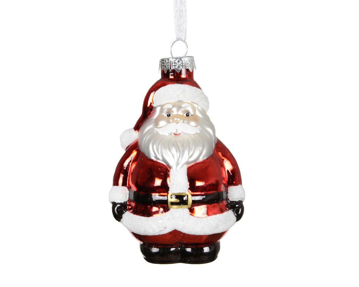Set 12 Santa Claus in Vetro – Rosso con Nastro in Organza Bianca (cod. 125117)