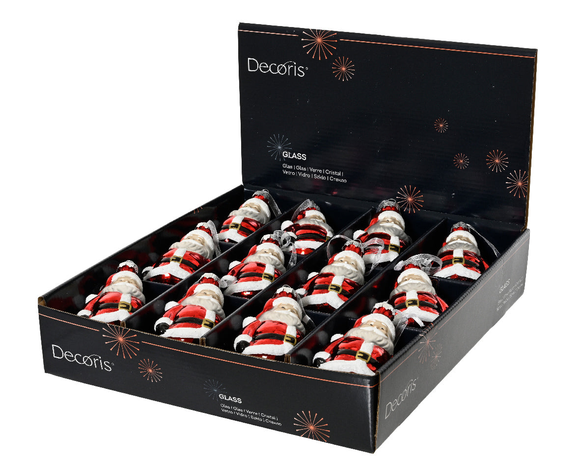 Set 12 Santa Claus in Vetro – Rosso con Nastro in Organza Bianca (cod. 125117)