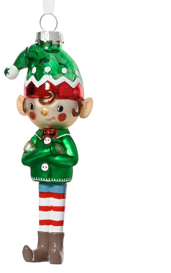 Elfo in Vetro Lucido e Opaco con Cappello e Glitter 5,5 × 3,5 × 14 cm – 2 Modelli Assortiti (cod. 129648)