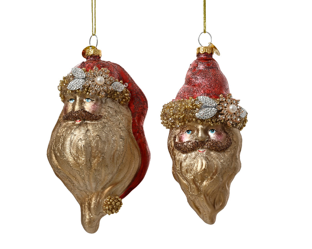 Testa di Babbo Natale in Vetro – Rosso e Oro, 2 Modelli Assortiti (cod. 129681)