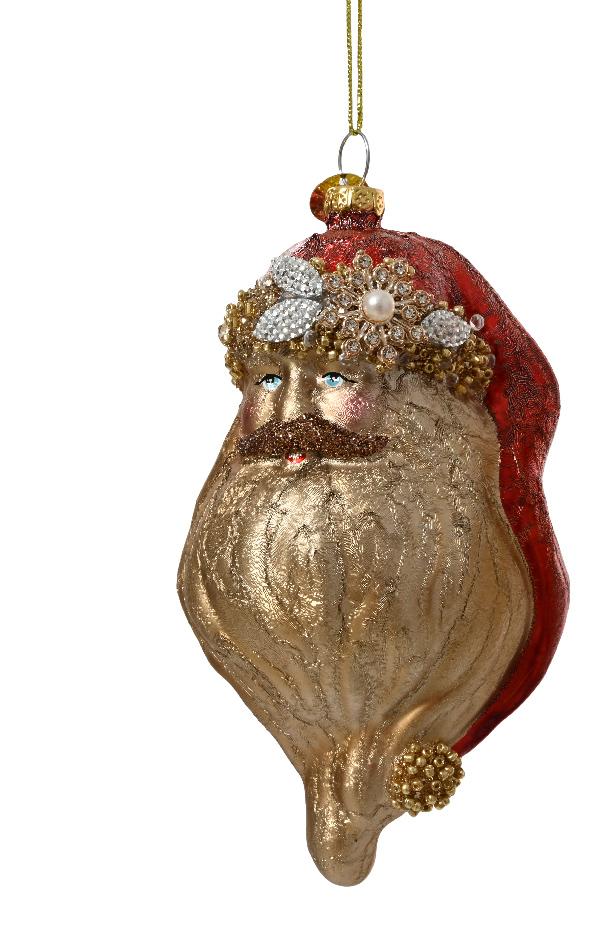 Testa di Babbo Natale in Vetro – Rosso e Oro, 2 Modelli Assortiti (cod. 129681)