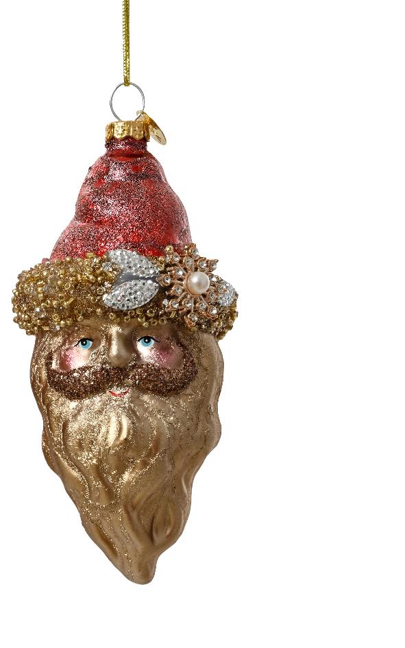 Testa di Babbo Natale in Vetro – Rosso e Oro, 2 Modelli Assortiti (cod. 129681)