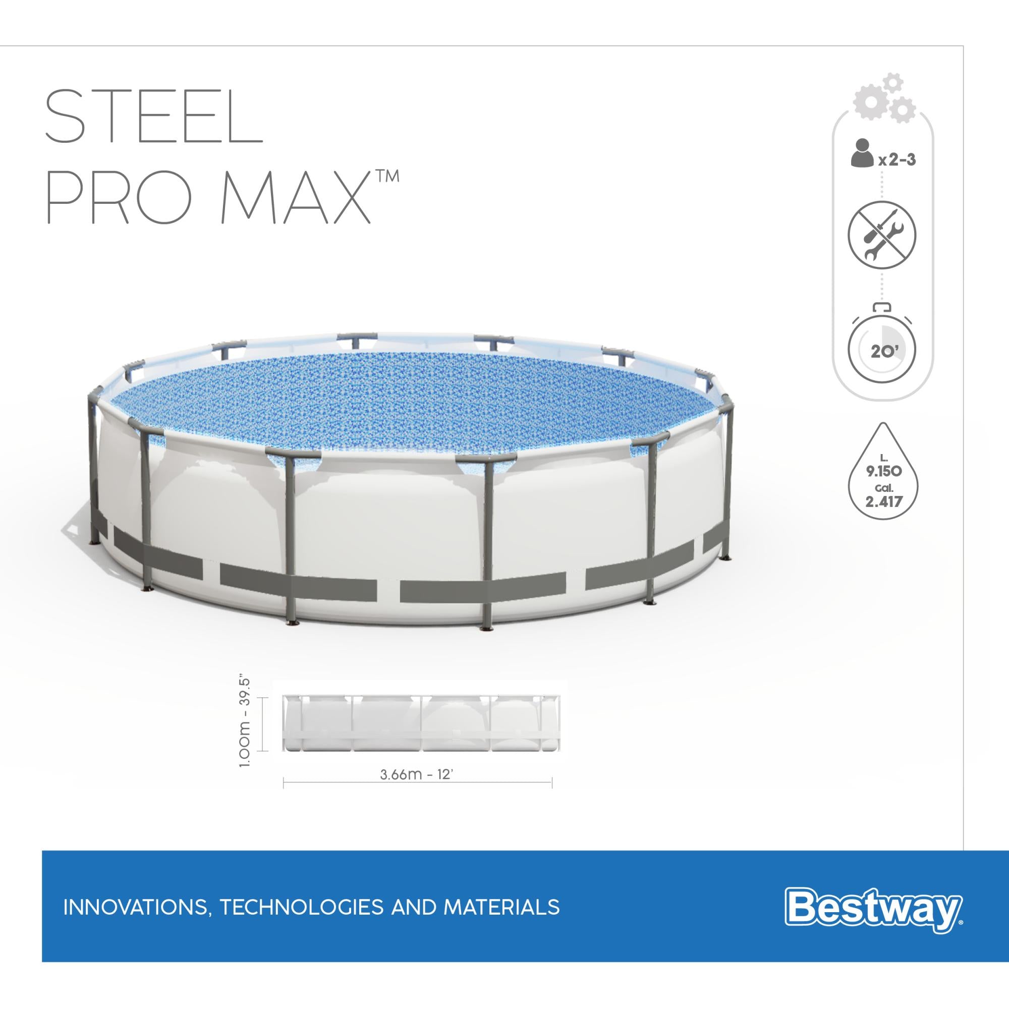 Bestway Piscina Steel Pro MAX Ø 366x100 cm con Pompa e Scaletta