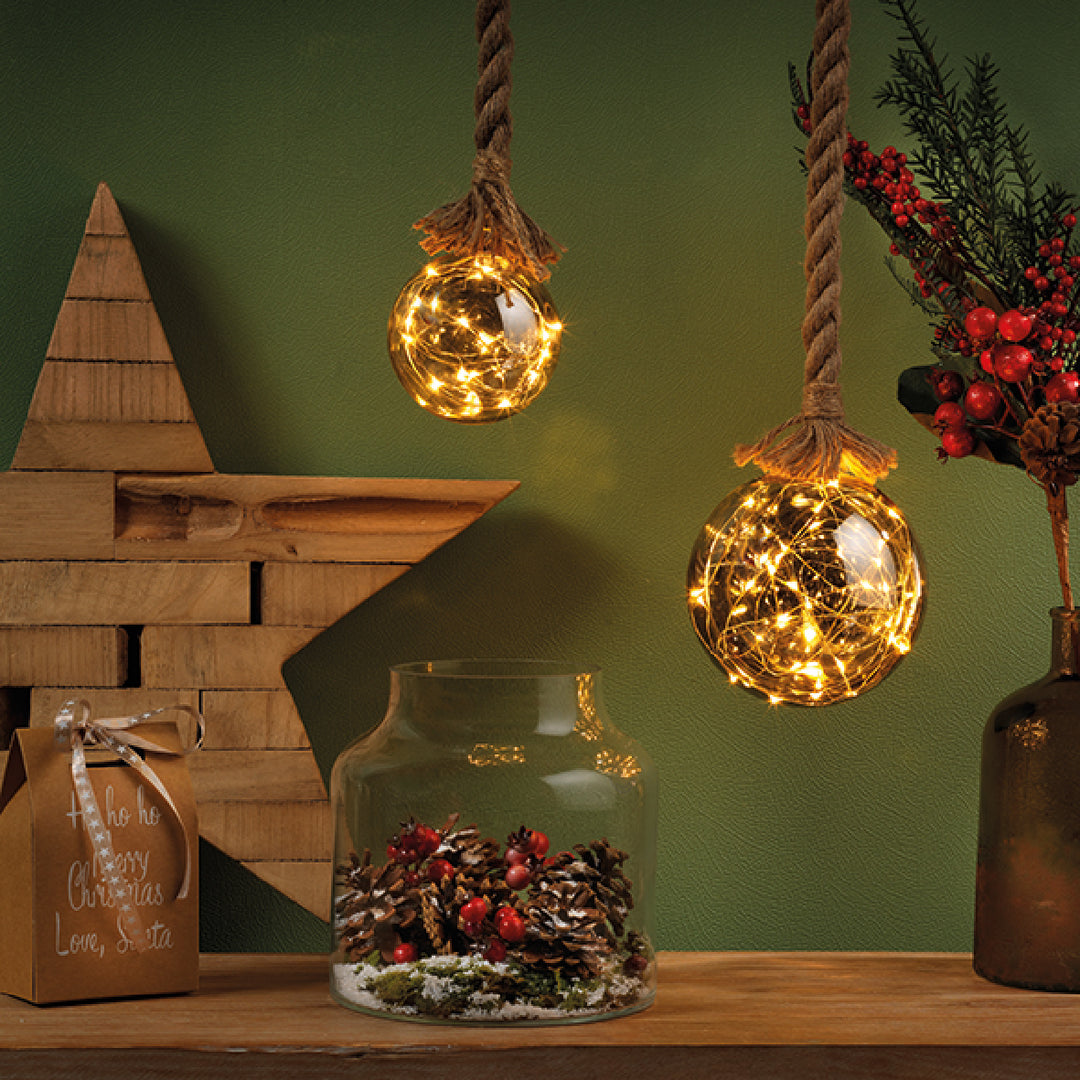 Kaemingk Micro LED Ball Steady 20 cm – Sfera luminosa in vetro fumé Ø20 cm (cod480369)