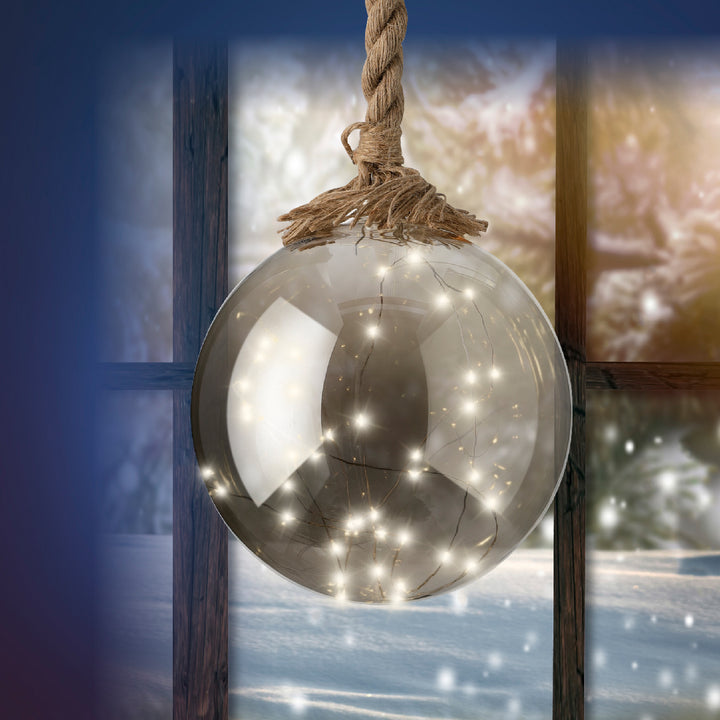 Kaemingk Micro LED Ball Steady 20 cm – Sfera luminosa in vetro fumé Ø20 cm (cod480369)