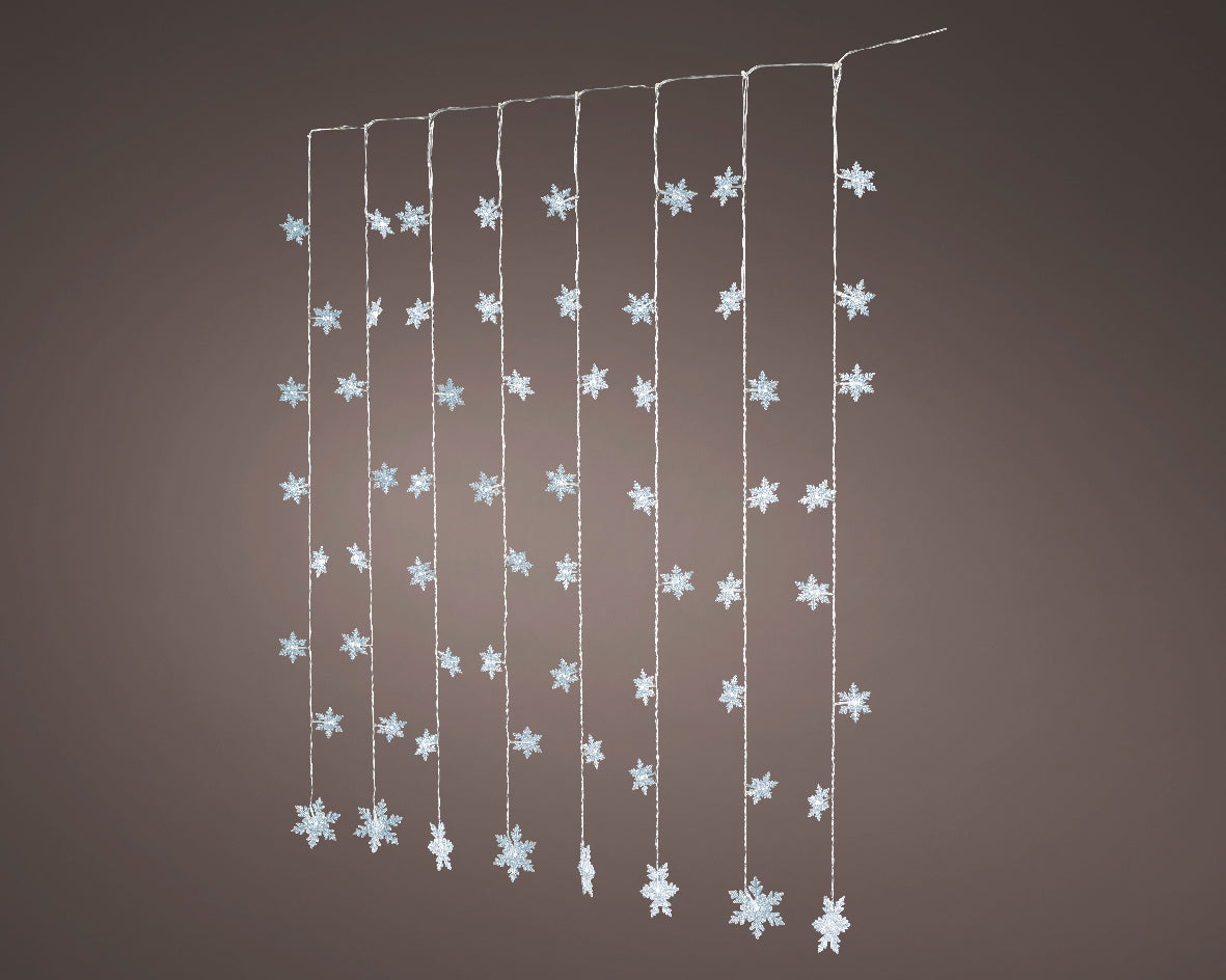 Tenda Luminosa con Fiocchi di Neve – 64 LED Bianco Freddo (cod. 481561)