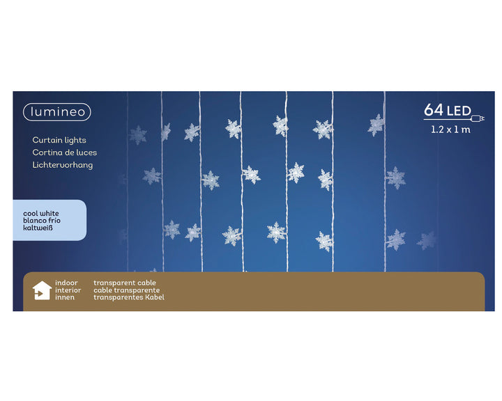Tenda Luminosa con Fiocchi di Neve – 64 LED Bianco Freddo (cod. 481561)
