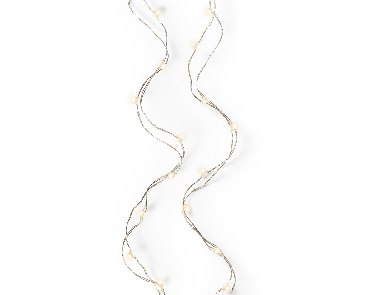 Catena Luminosa a Batteria con 100 Micro LED Bianco Caldo – Cavo Argento, per Interno, Timer 6h (cod. 483755)