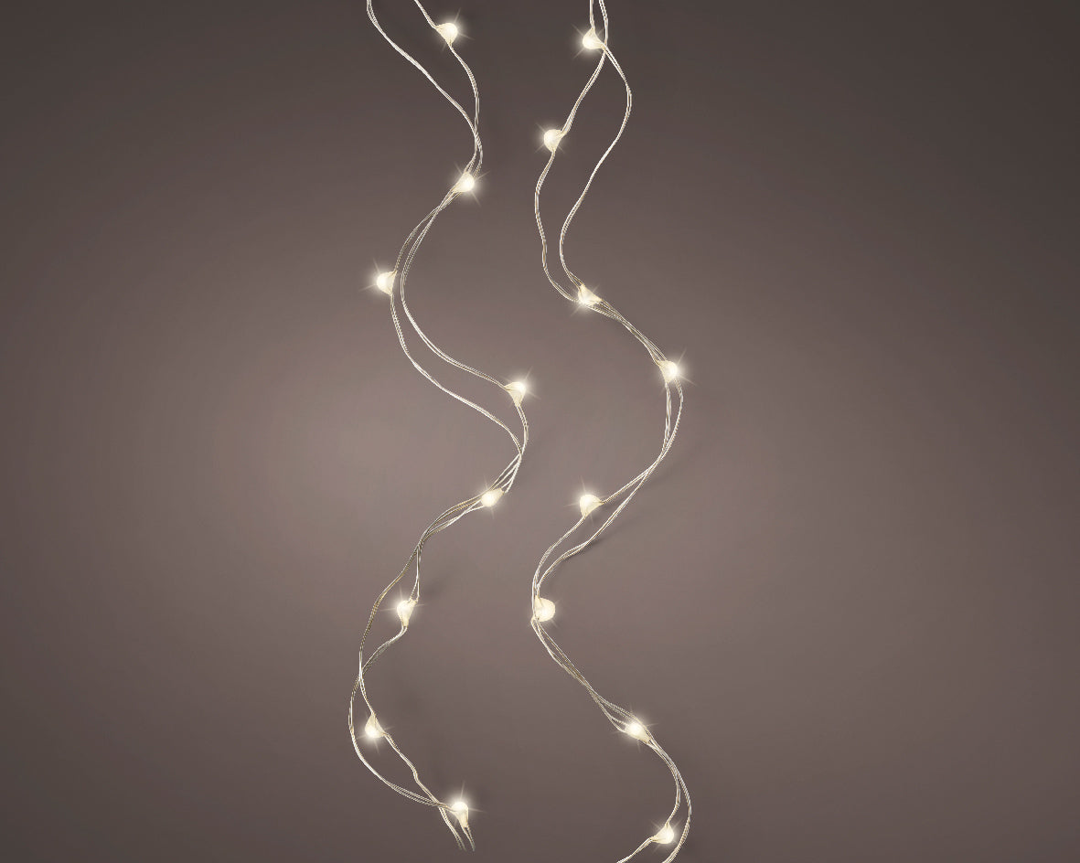 Catena Luminosa a Batteria con 60 Micro LED Bianco Caldo – Cavo Argento, per Interno, Timer 6h (cod. 483778)