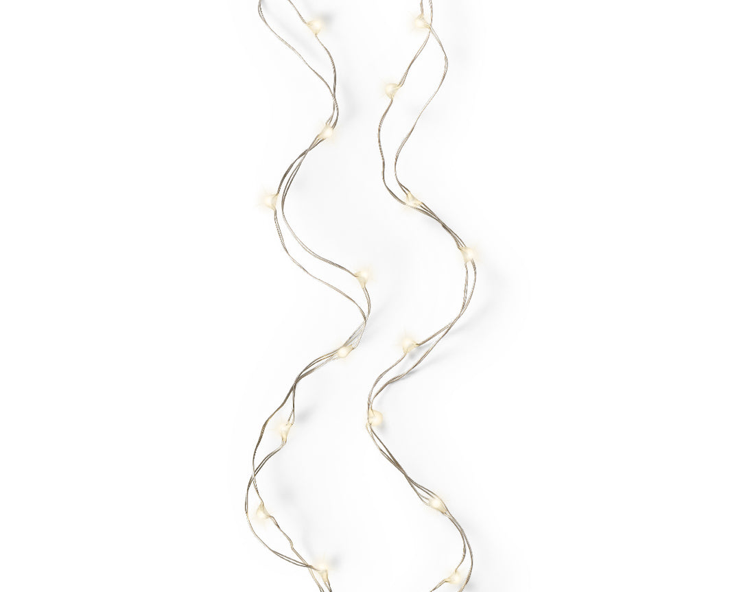 Catena Luminosa a Batteria con 60 Micro LED Bianco Caldo – Cavo Argento, per Interno, Timer 6h (cod. 483778)