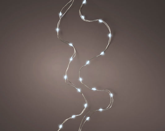 Catena Luminosa a Batteria con 60 Micro LED Bianco Freddo – Cavo Argento, per Interno, Timer 6h (cod. 483801)
