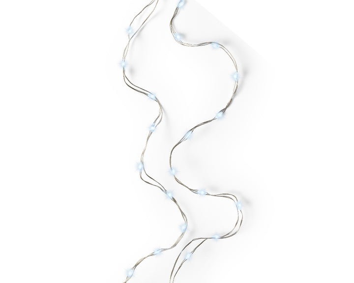 Catena Luminosa a Batteria con 60 Micro LED Bianco Freddo – Cavo Argento, per Interno, Timer 6h (cod. 483801)