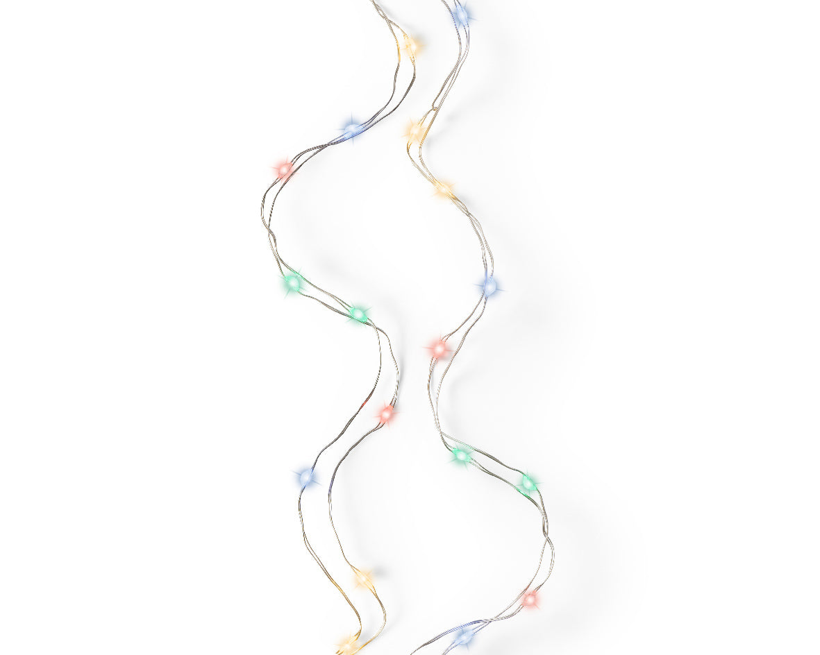 Catena Luminosa a Batteria con 60 Micro LED Multicolore – Cavo Argento, per Interno, Timer 6h (cod. 483903)