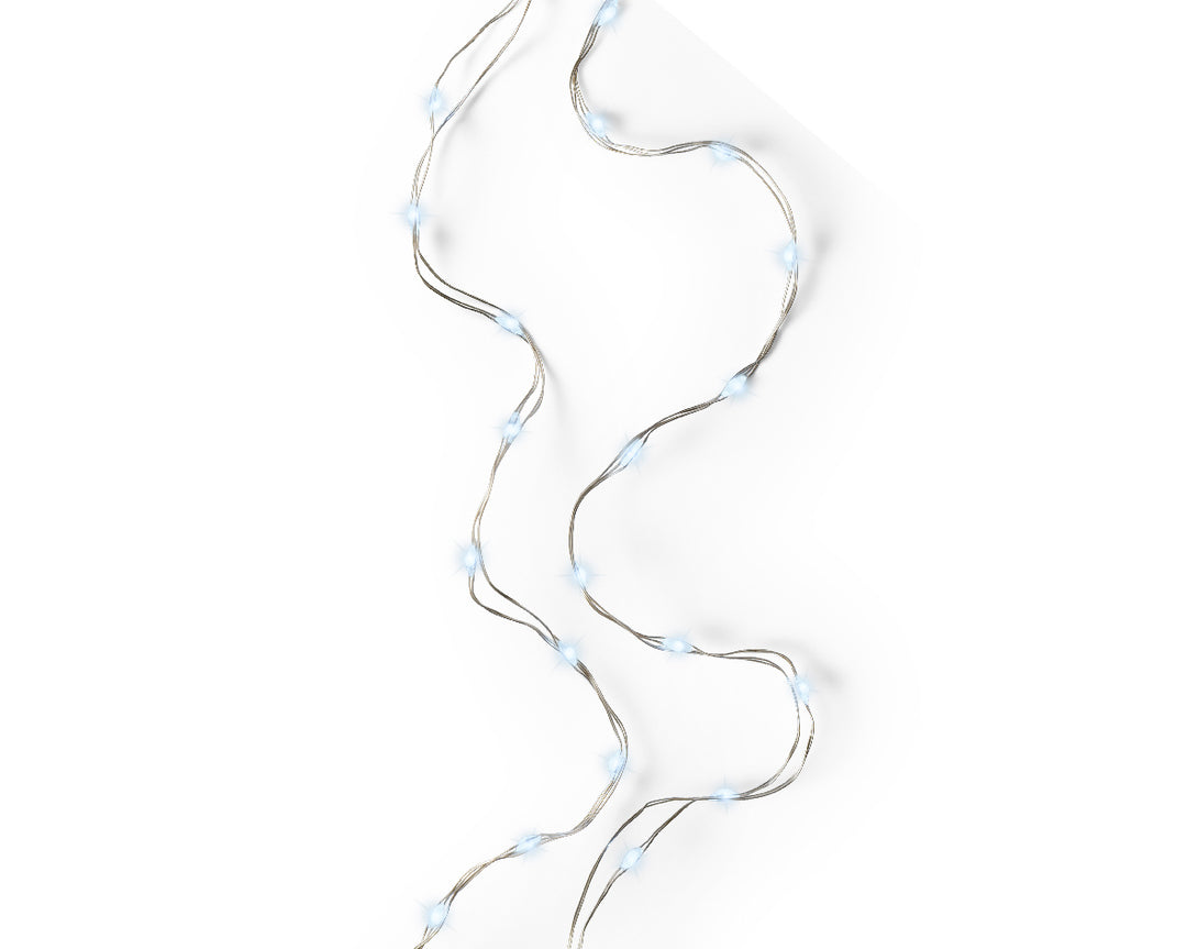 Catena Luminosa a Batteria con 100 Micro LED Bianco Freddo – Cavo Argento, per Interno, Timer 6h (cod. 485032)