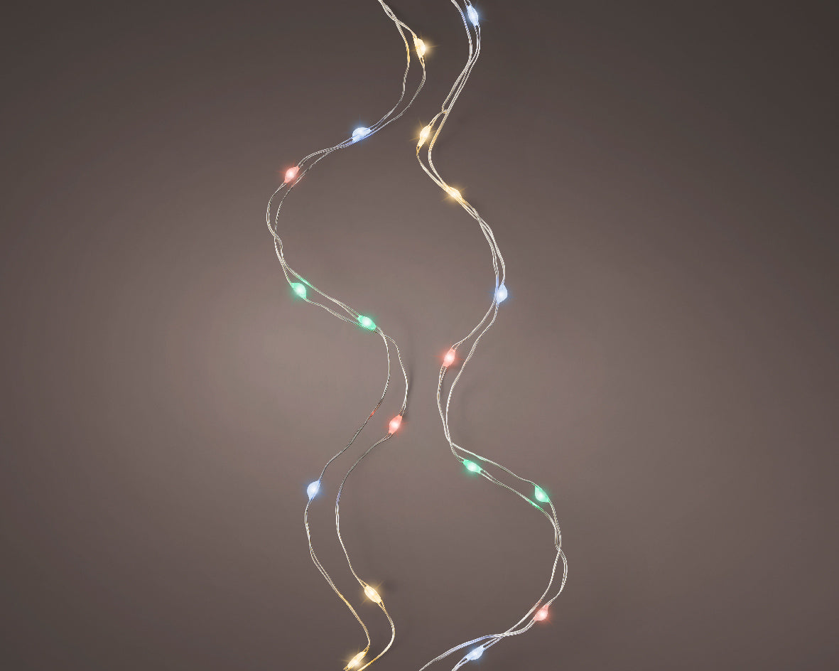 Catena Luminosa a Batteria con 100 Micro LED Multicolore – Cavo Argento, per Interno, Timer 6h (cod. 485033)
