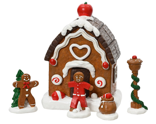 Set Figurine e Accessori in Poliresina per Villaggi Natalizi – Blister 5 pezzi (cod. 488433)