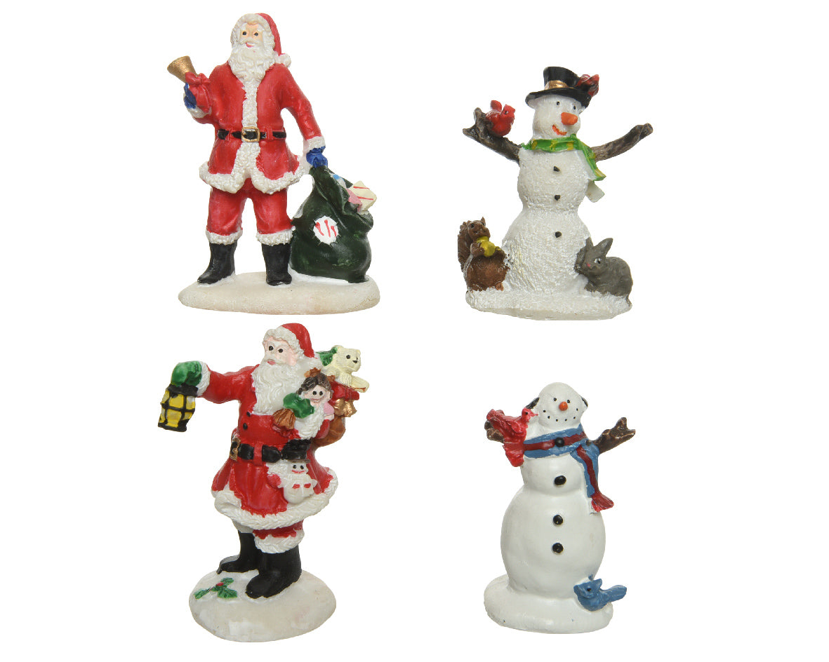 Set a 2 Figurine Babbo Natale; Pupazzo di Neve in Resina – 2pz Assortiti (cod. 488478)