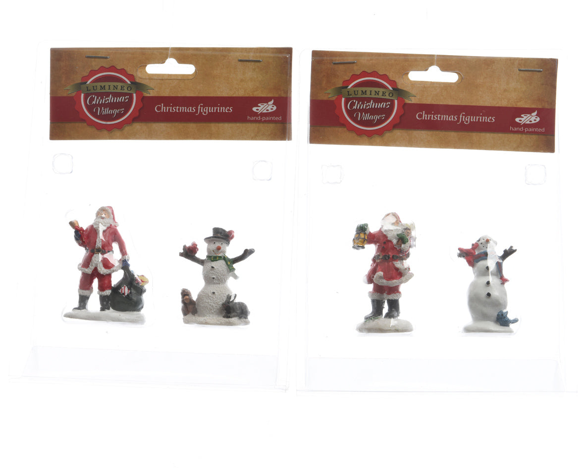 Set a 2 Figurine Babbo Natale; Pupazzo di Neve in Resina – 2pz Assortiti (cod. 488478)