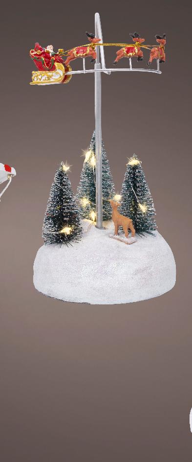 Scenario Natalizio con Babbo Natale e Slitta – Micro LED Bianco Caldo – 3 Assortimenti (cod. 489073) – Kaemingk
