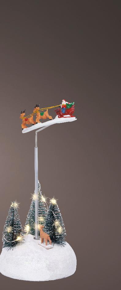 Scenario Natalizio con Babbo Natale e Slitta – Micro LED Bianco Caldo – 3 Assortimenti (cod. 489073) – Kaemingk