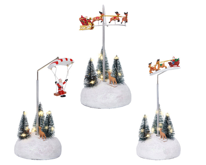Scenario Natalizio con Babbo Natale e Slitta – Micro LED Bianco Caldo – 3 Assortimenti (cod. 489073) – Kaemingk